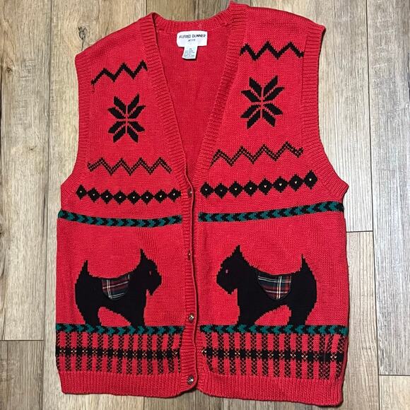 Vtg Scottie Dog Red Knit Sweater Vest Sz L P Preppy Ugly Christmas Holiday Indie - Picture 2 of 7